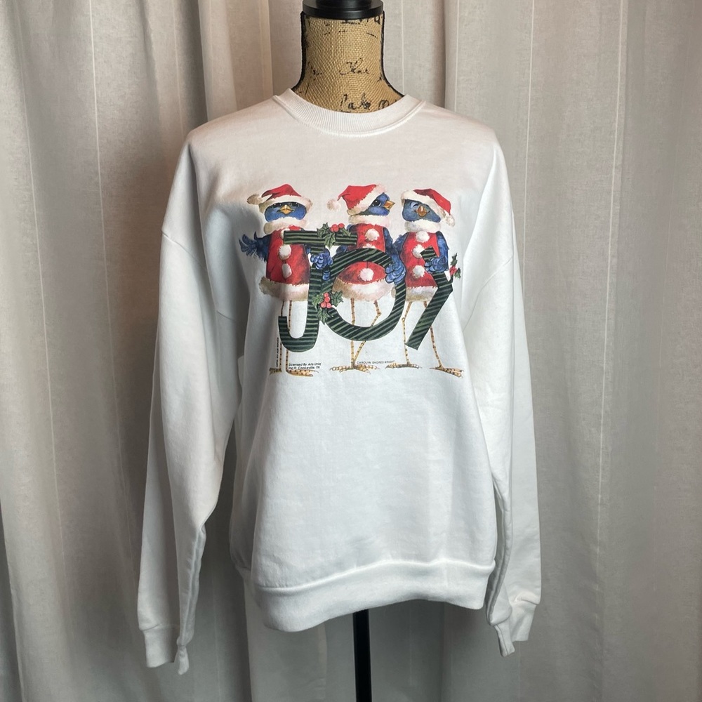 Vintage Air Waves Carolyn Shores Wright White “Joy” Bird Sweatshirt Size Large